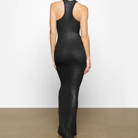 ✅SOLD✅Skims maxi bodycon ribbed racerback lounge dress glitter foil black xs - Picture 2 of 6